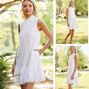 Eliza J embroidered White Eyelet Dress